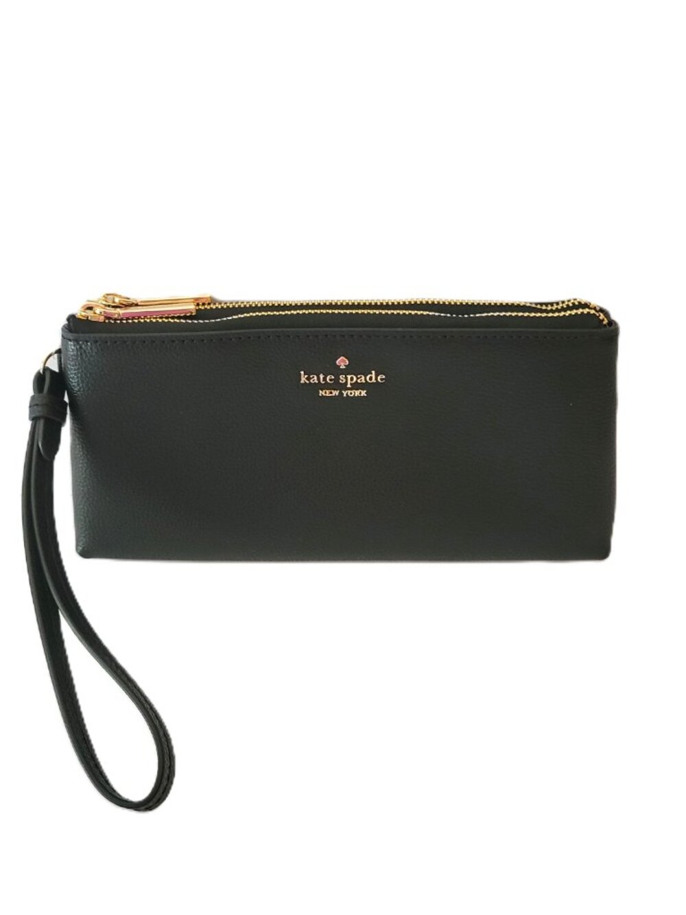 Kate Spade KO545 Wren Pebbled Leather Double Pocket Zip Wristlet Black